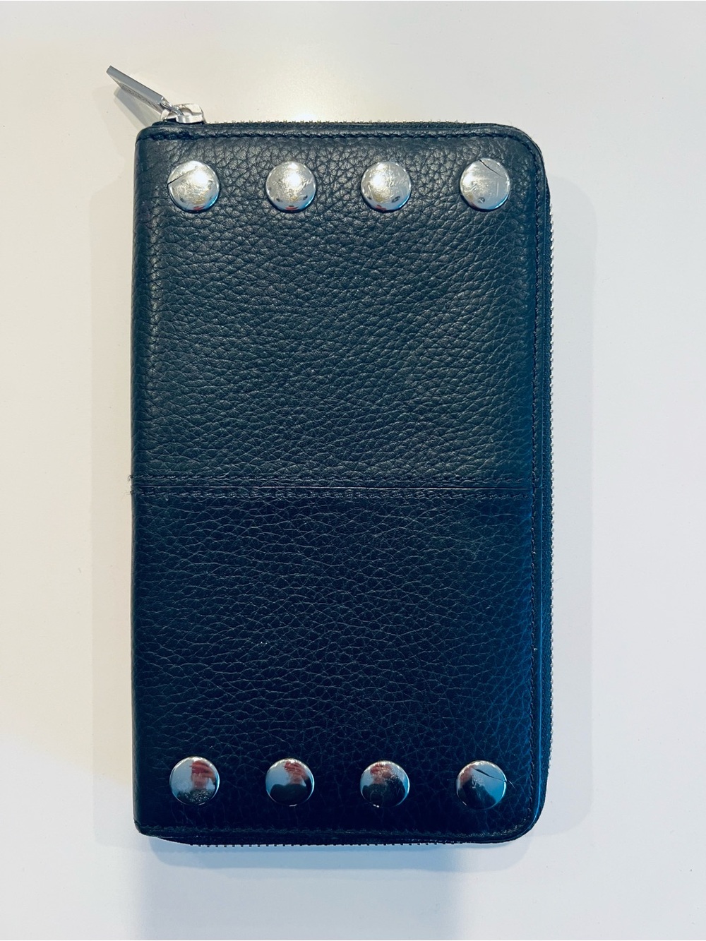 Hammitt Black Leather Zip Phone Wallet with Silver Studs